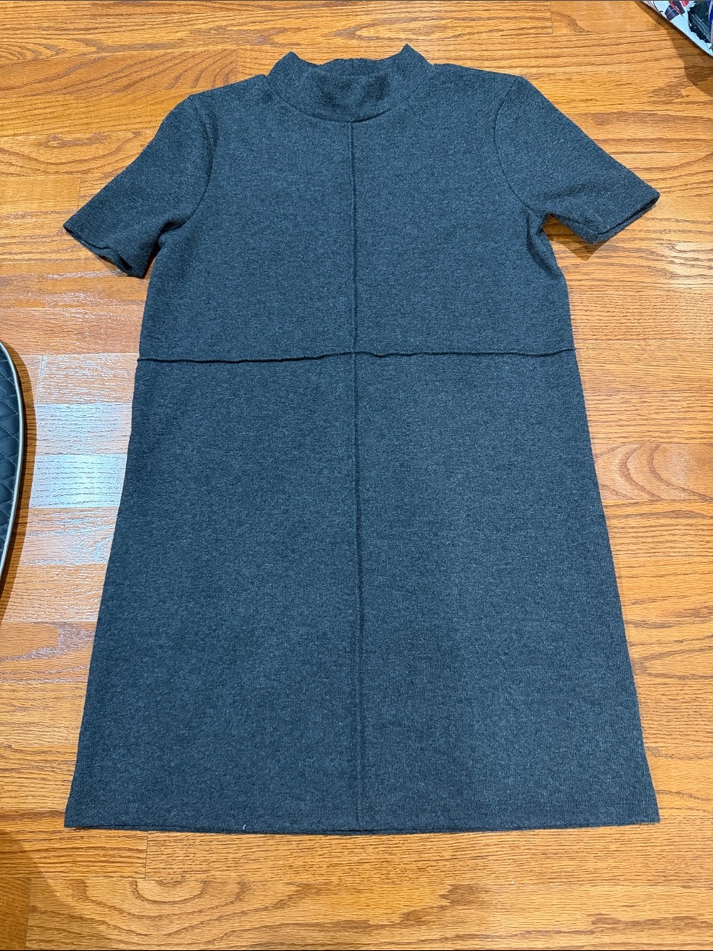 Zara Women’s Short-Sleeve N Mock Neck A-Line Sweater Dress - Charcoal- medium